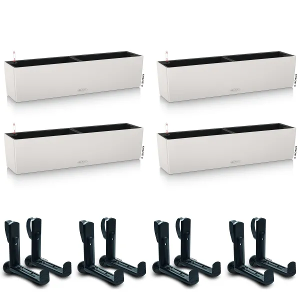 LECHUZA® Blumenkasten BALCONERA Color 80 Lichtgrau All-in-One x 4 + 8 Halter
