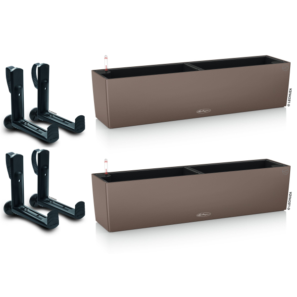 LECHUZA® Blumenkasten BALCONERA Color 80 Muskat All-in-One x 2 + 4 Halter