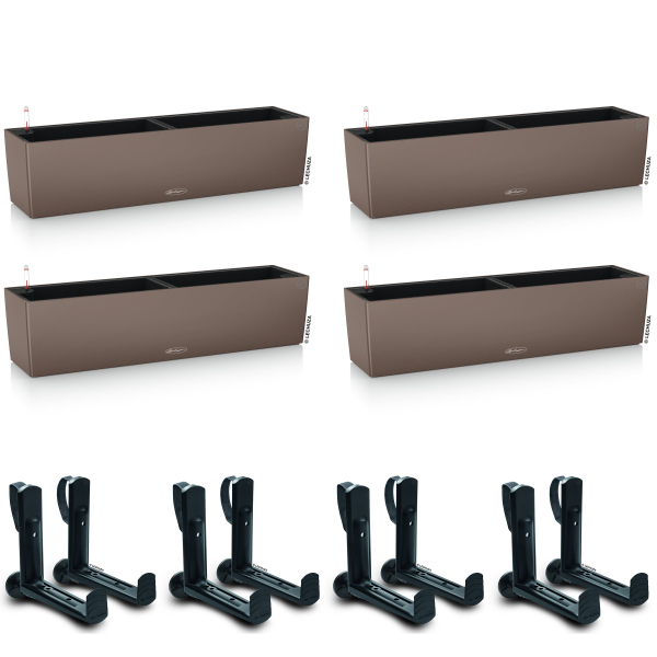 LECHUZA® Blumenkasten BALCONERA Color 80 Muskat All-in-One x 4 + 8 Halter