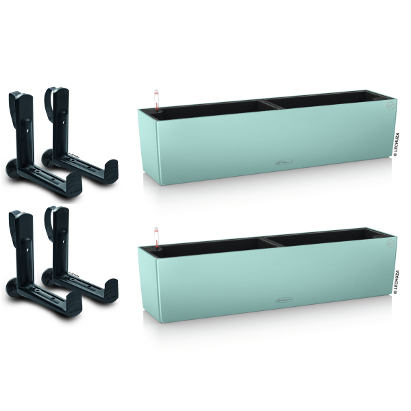 LECHUZA® Blumenkasten BALCONERA Color 80 Pastellgrün All-in-One x 2 + 4 Halter