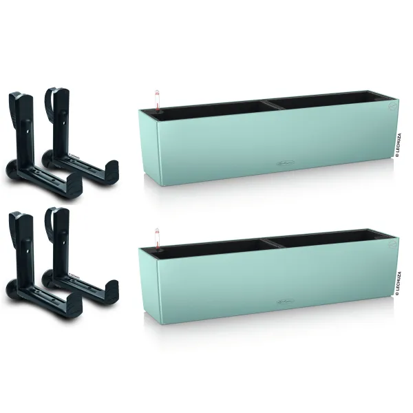 LECHUZA® Blumenkasten BALCONERA Color 80 Pastellgrün All-in-One x 2 + 4 Halter