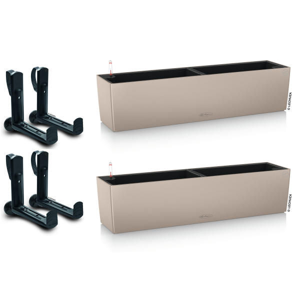 LECHUZA® Blumenkasten BALCONERA Color 80 Sandbraun All-in-One x 2 + 4 Halter