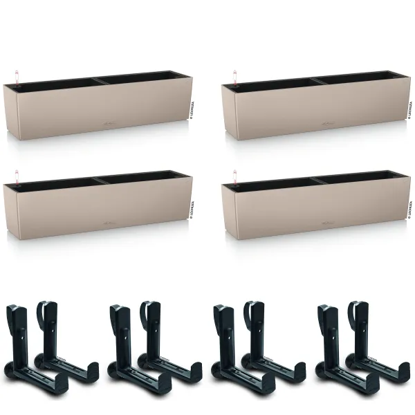 LECHUZA® Blumenkasten BALCONERA Color 80 Sandbraun All-in-One x 4 + 8 Halter LECHUZA® Blumenkasten BALCONERA Color 80 Sandbraun All-in-One x 4 + 8 Halter