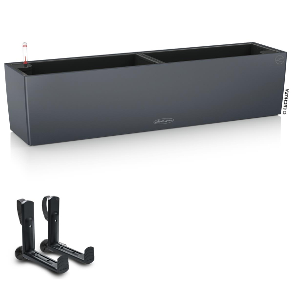 LECHUZA® Blumenkasten BALCONERA Color 80 Schiefergrau All-in-One + 2 Halter