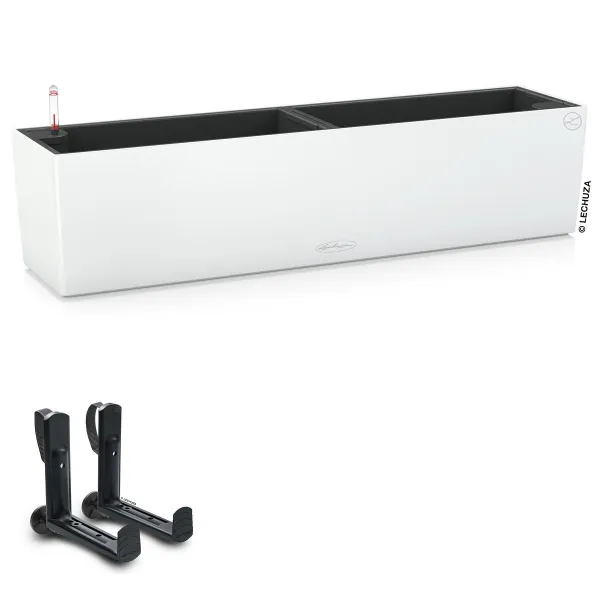 LECHUZA® Blumenkasten BALCONERA Color 80 Weiß All-in-One + 2 Halter