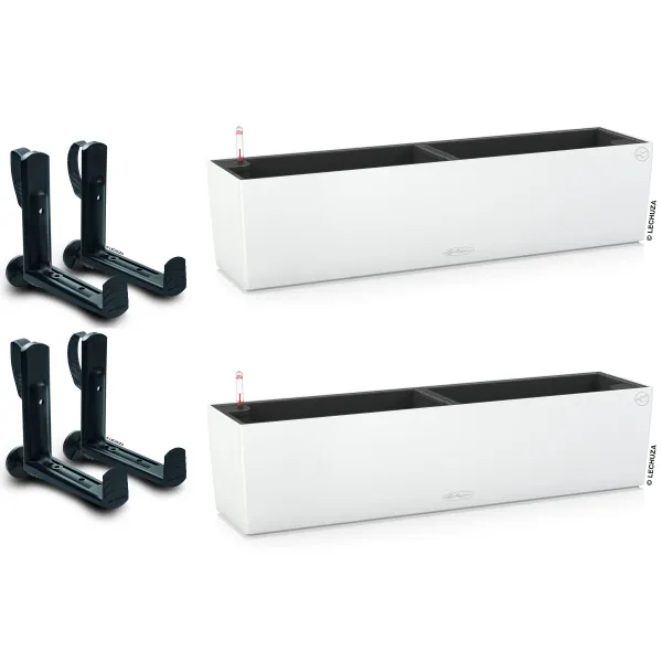 LECHUZA® Blumenkasten BALCONERA Color 80 Weiß All-in-One x 2 + 4 Halter LECHUZA® Blumenkasten BALCONERA Color 80 Weiß All-in-One x 2 + 4 Halter