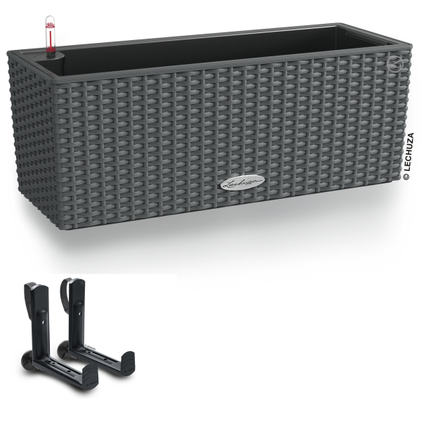 LECHUZA® Blumenkasten BALCONERA Cottage 50 Granit All-in-One + 2 Halter