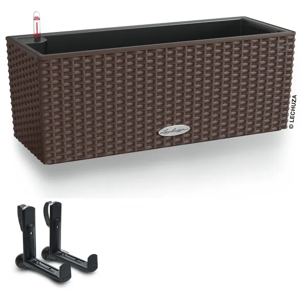 LECHUZA® Blumenkasten BALCONERA Cottage 50 Mokka All-in-One + 2 Halter