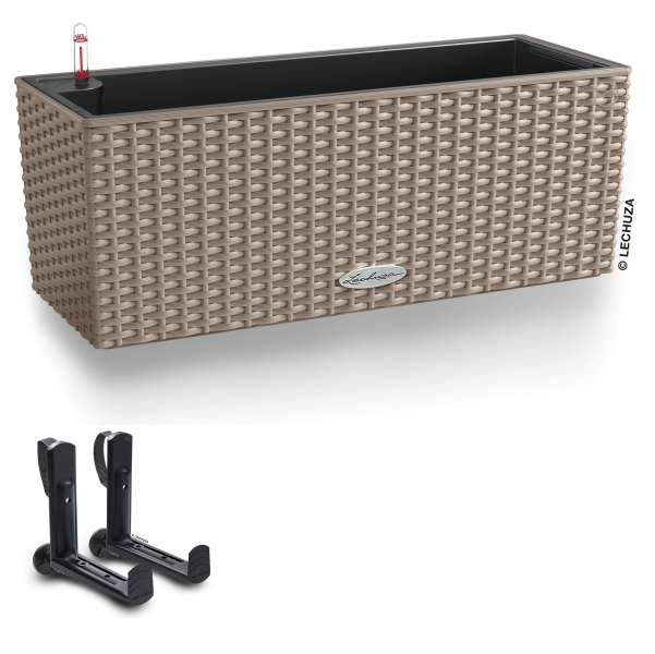 LECHUZA® Blumenkasten BALCONERA Cottage 50 Sandbraun All-in-One + 2 Halter