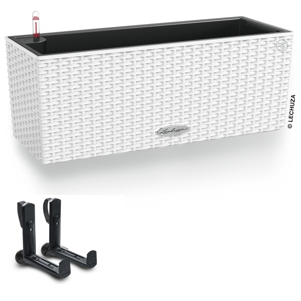 LECHUZA® Blumenkasten BALCONERA Cottage 50 Weiß All-in-One + 2 Halter