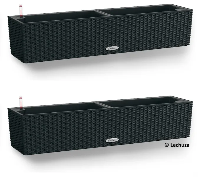 LECHUZA® Blumenkasten BALCONERA Cottage 80 Graphitschwarz All-in-One x 2