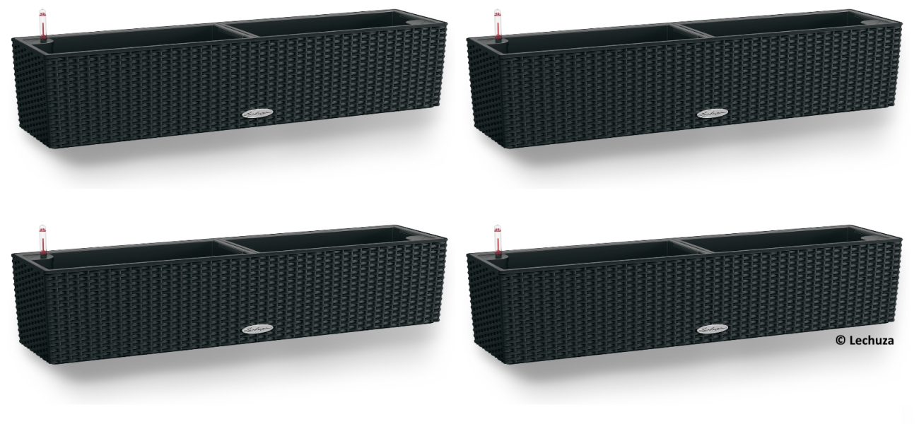 LECHUZA® Blumenkasten BALCONERA Cottage 80 Graphitschwarz All-in-One x 4