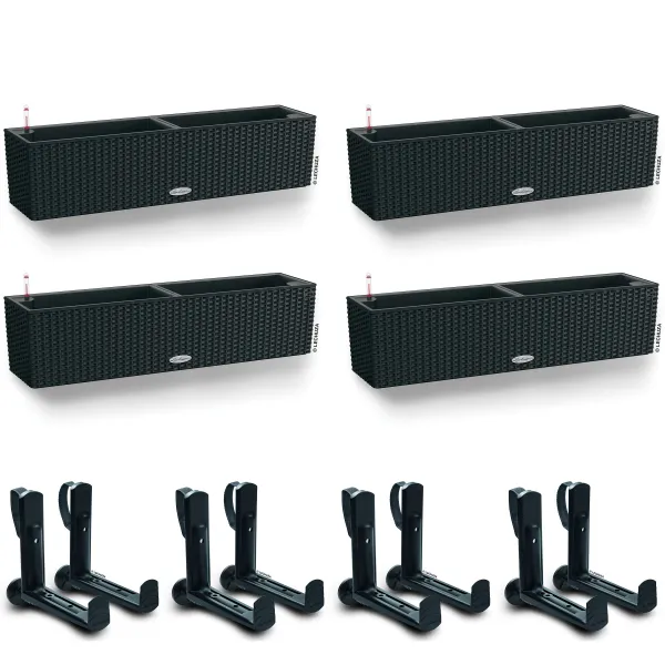 LECHUZA® Blumenkasten BALCONERA Cottage 80 Graphitschwarz All-in-One x 4 + 8 Halter LECHUZA® Blumenkasten BALCONERA Cottage 80 Graphitschwarz All-in-One x 4 + 8 Halter