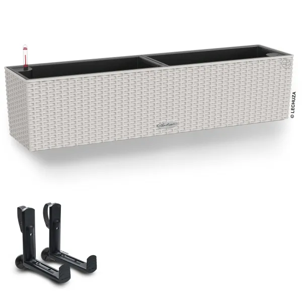 LECHUZA® Blumenkasten BALCONERA Cottage 80 Lichtgrau All-in-One + 2 Halter