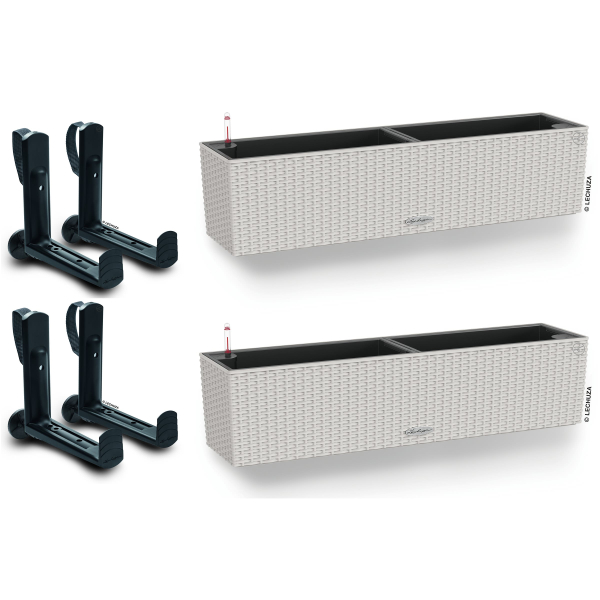 LECHUZA® Blumenkasten BALCONERA Cottage 80 Lichtgrau All-in-One x 2 + 4 Halter