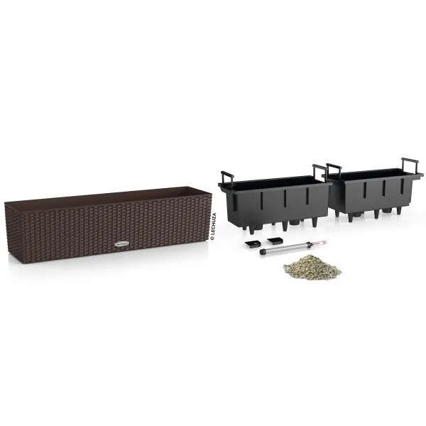 LECHUZA® Blumenkasten BALCONERA Cottage 80 Mokka All-in-One