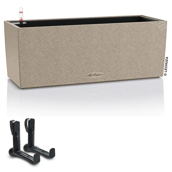LECHUZA® Blumenkasten BALCONERA Stone 50 Sandbeige All-in-One + 2 Halter