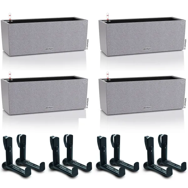 LECHUZA® Blumenkasten BALCONERA Stone 50 Steingrau All-in-One x 4 + 8 Halter LECHUZA® Blumenkasten BALCONERA Stone 50 Steingrau All-in-One x 4 + 8 Halter