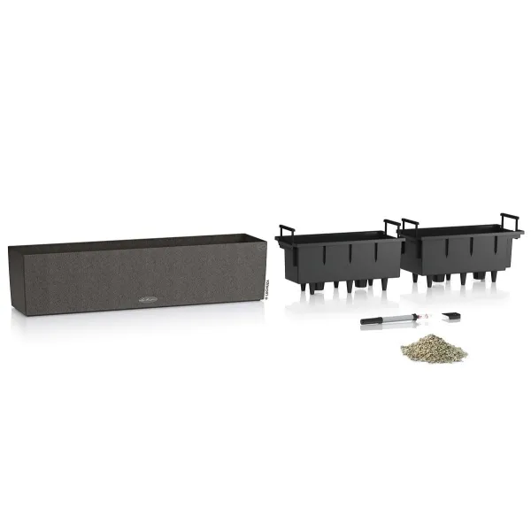 LECHUZA® Blumenkasten BALCONERA Stone 80 Graphitschwarz All-in-One