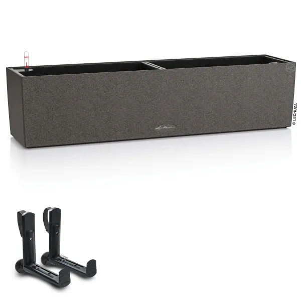 LECHUZA® Blumenkasten BALCONERA Stone 80 Graphitschwarz All-in-One + 2 Halter LECHUZA® Blumenkasten BALCONERA Stone 80 Graphitschwarz All-in-One + 2 Halter