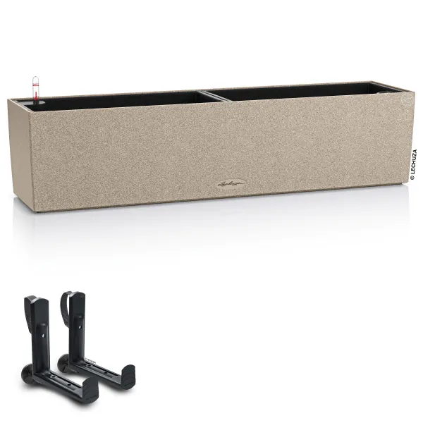 LECHUZA® Blumenkasten BALCONERA Stone 80 Sandbeige All-in-One + 2 Halter