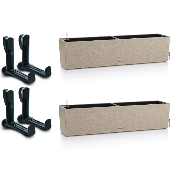 LECHUZA® Blumenkasten BALCONERA Stone 80 Sandbeige All-in-One x 2 + 4 Halter LECHUZA® Blumenkasten BALCONERA Stone 80 Sandbeige All-in-One x 2 + 4 Halter