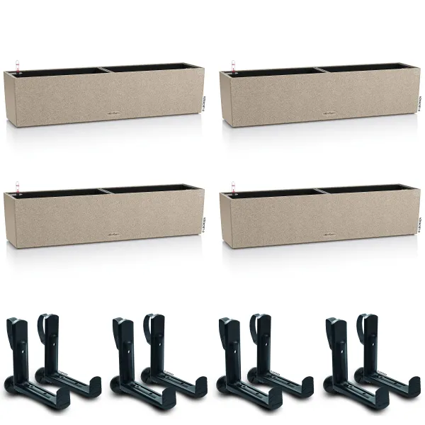 LECHUZA® Blumenkasten BALCONERA Stone 80 Sandbeige All-in-One x 4 + 8 Halter LECHUZA® Blumenkasten BALCONERA Stone 80 Sandbeige All-in-One x 4 + 8 Halter