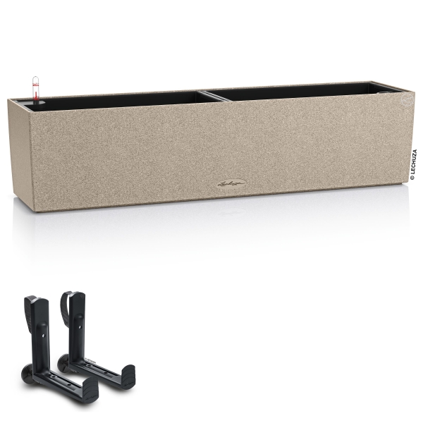 LECHUZA® Blumenkasten BALCONERA Stone 80 Sandbeige All-in-One + 2 Halter