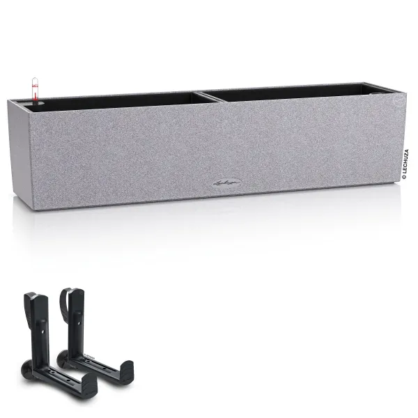 LECHUZA® Blumenkasten BALCONERA Stone 80 Steingrau All-in-One + 2 Halter LECHUZA® Blumenkasten BALCONERA Stone 80 Steingrau All-in-One + 2 Halter