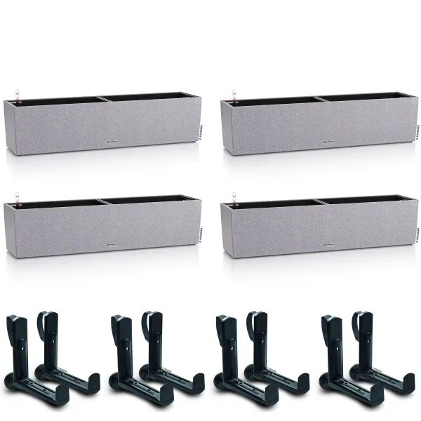 LECHUZA® Blumenkasten BALCONERA Stone 80 Steingrau All-in-One x 4 + 8 Halter LECHUZA® Blumenkasten BALCONERA Stone 80 Steingrau All-in-One x 4 + 8 Halter