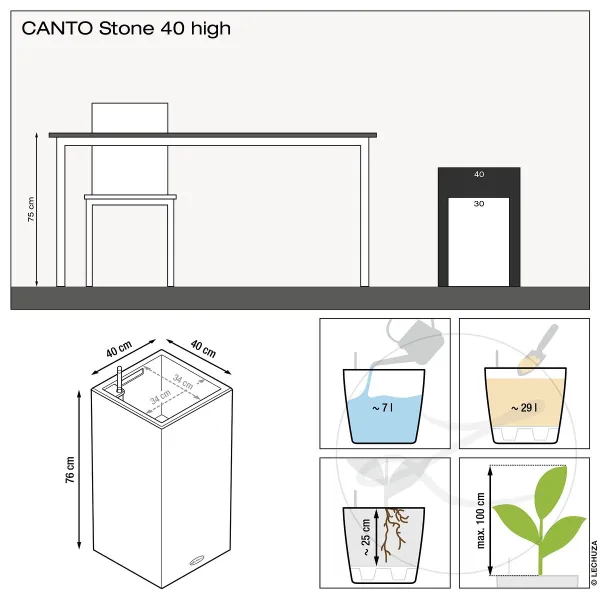 LECHUZA® CANTO Stone 40 Säule, All-in-One, graphitschwarz