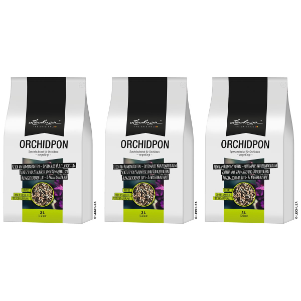 LECHUZA® Granulat ORCHIDPON nährstoffreiches Orchideensubstrat - 3 Liter x 3