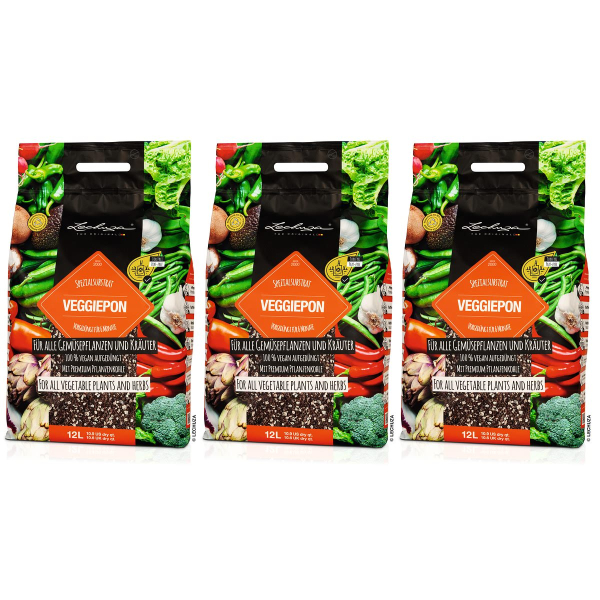 LECHUZA® Granulat VEGGIEPON nährstoffreiches Gemüsesubstrat - 12 Liter x 3