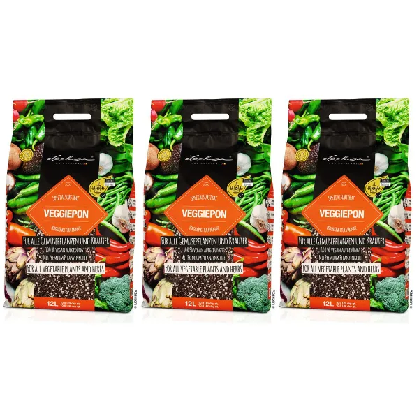 LECHUZA® Granulat VEGGIEPON nährstoffreiches Gemüsesubstrat - 12 Liter x 3