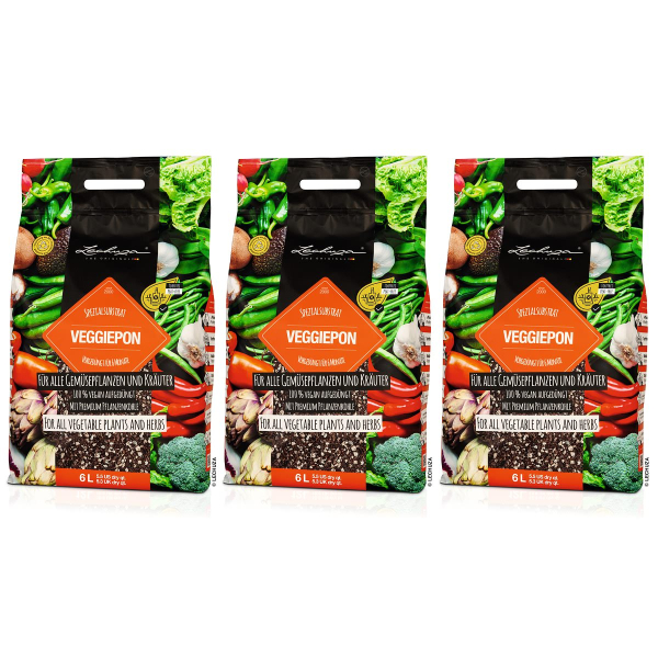 LECHUZA® Granulat VEGGIEPON nährstoffreiches Gemüsesubstrat - 6 Liter x 3