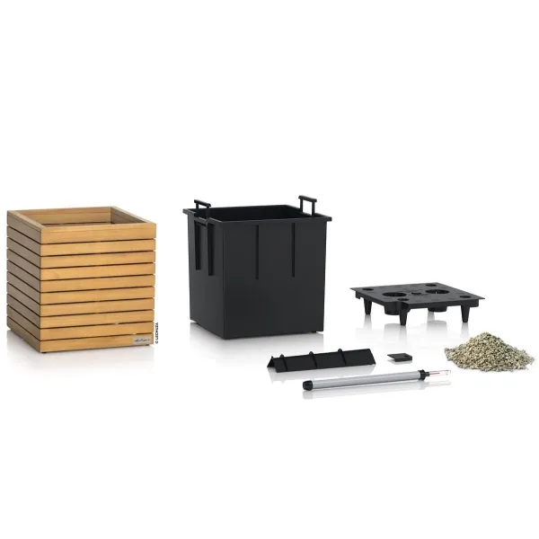 LECHUZA® PALO Natural Wood 45 low - Komplettset FSC 100 % Eukalyptus grandis