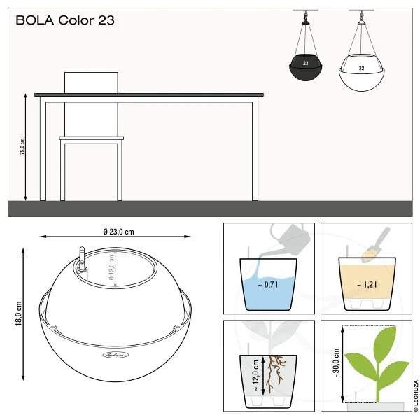 LECHUZA® Pflanzenampeln BOLA Color 23 Weiß All-in-One