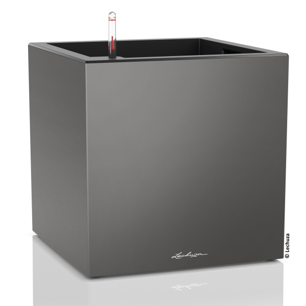 LECHUZA® Pflanzgefäße CANTO Premium 40 Low Würfel Anthrazit metallic matte Oberfläche All-in-One