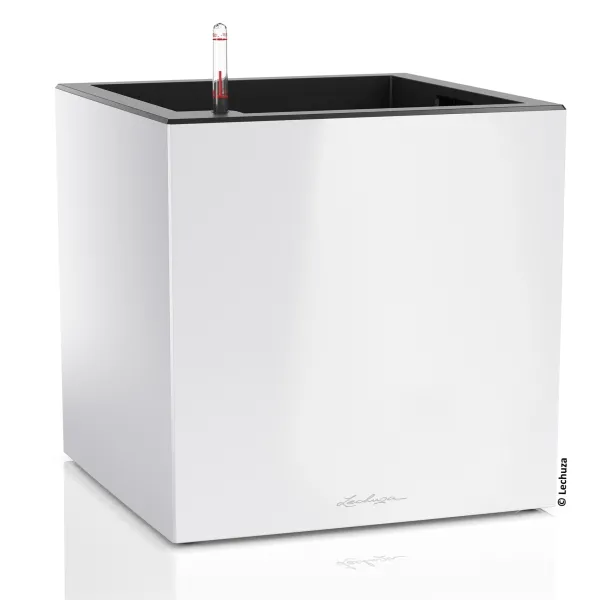 LECHUZA® Pflanzgefäße CANTO Premium 40 Low Würfel Weiß hochglänzende Oberfläche All-in-One