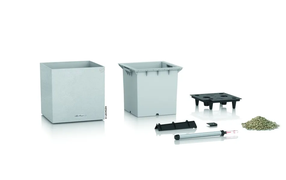 LECHUZA® Pflanzgefäße CANTO Stone 40 Low Quarzweiß All-in-One