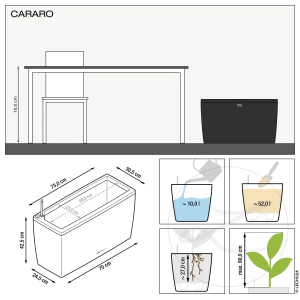 LECHUZA® Pflanzgefäße CARARO Anthrazit metallic All-in-One