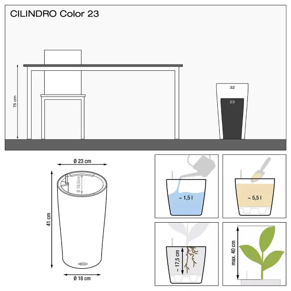 LECHUZA® Pflanzgefäße CILINDRO Color 23 Weiß All-in-One Set