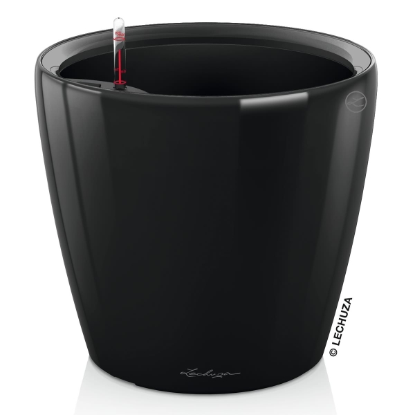 LECHUZA® Pflanzgefäße CLASSICO Premium LS 28 Schwarz hochglänzend All-in-One
