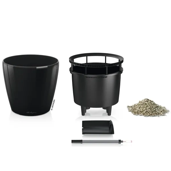 LECHUZA® Pflanzgefäße CLASSICO Premium LS 28 Schwarz hochglänzend All-in-One