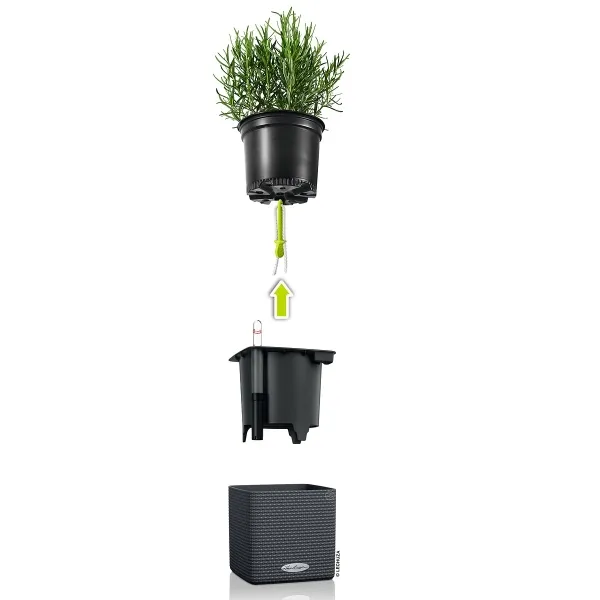 LECHUZA® Pflanzgefäße CUBE Color 14 Schiefergrau mit Dochtsystem