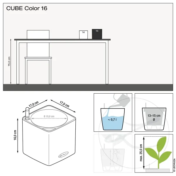 LECHUZA® Pflanzgefäße CUBE Color 16 Schiefergrau mit Dochtsystem