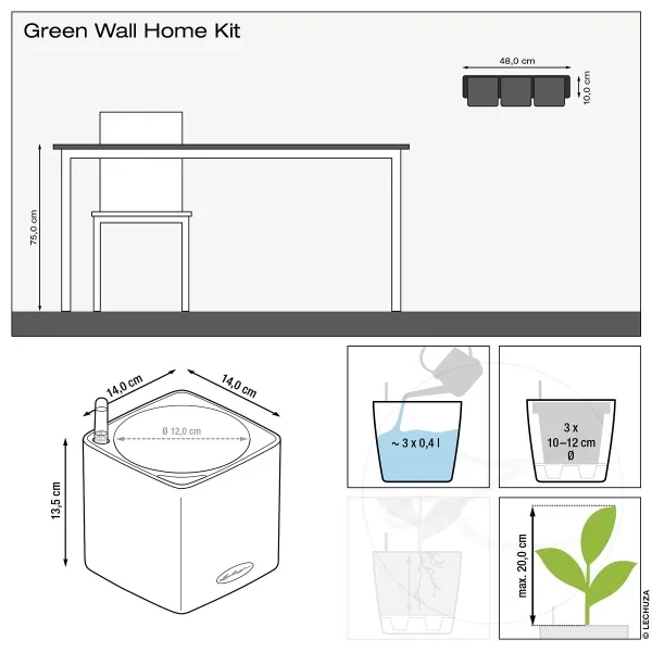 LECHUZA® Pflanzgefäße CUBE Color Green Wall Home Kit Weiß seidenmatt