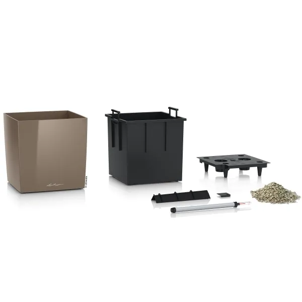 LECHUZA® Pflanzgefäße CUBE Premium 30 Taupe hochglänzend All-in-One