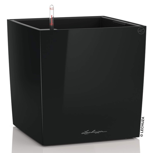 LECHUZA® Pflanzgefäße CUBE Premium 40 Schwarz hochglänzend All-in-One