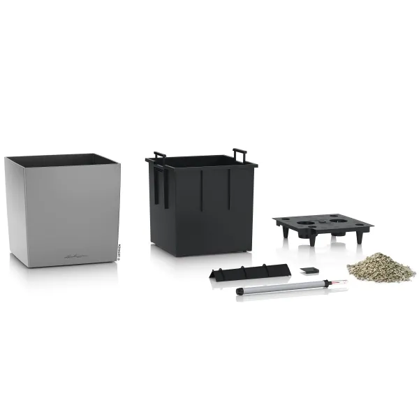 LECHUZA® Pflanzgefäße CUBE Premium 40 Silber metallic All-in-One